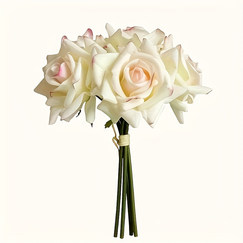 Image of 5pcs/bundle Real Touch Curly Rose Artificial Flowers, Moisturizing Wedding Photography Decorative Flowers, Home Garden Balcony Desktop Decorative Rose Bouquet, Christmas, Valentine's Day, Mother's Day
