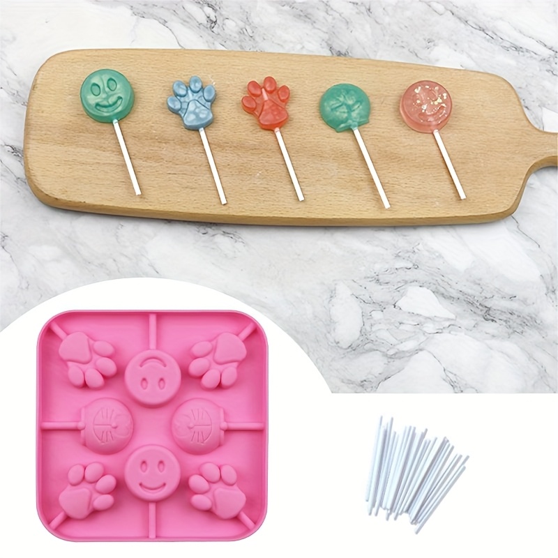 Image of 8- Paw Lollipop Silicone Mold With 20 Sticks, Diy Cartoon Household Silicone Chocolate Autumn Pear Jam Mold, Reusable Food-grade