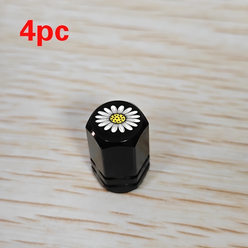 TEMU 4pcs Set Of Daisy Design Hexagonal Aluminum Valve , Suitable For Cars, Trucks, Motorcycles, And Bicycles. Fashionable And Durable, Universal