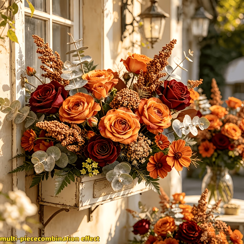Luxury 14pcs Autumn Warm-Toned Artificial Flower Bouquet