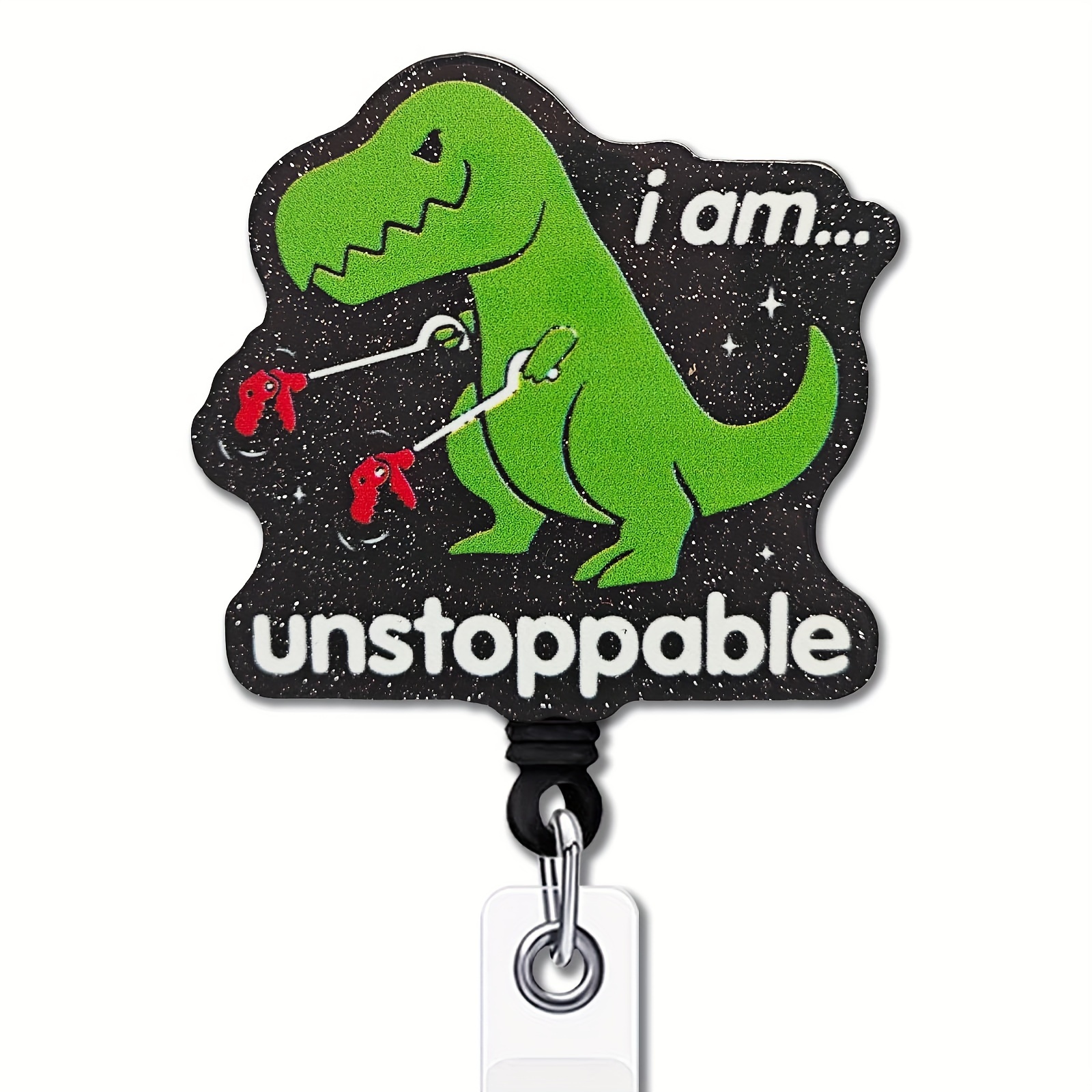 

Inspirational Retractable Badge Reel With Alligator Clip - 'i'm Unstoppable' Id Holder, Fun Black Glitter Design - Perfect Gift For Office Staff, Nurses, Doctors, Teachers