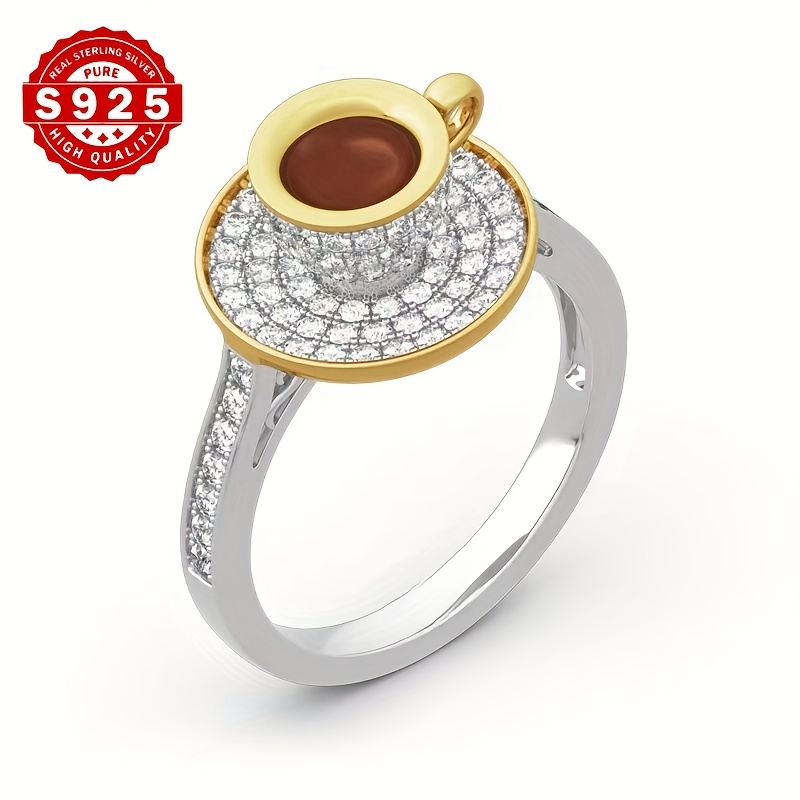 S925 Silver Creative Coffee Cup Ring