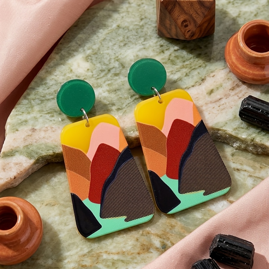 TEMU 1 Pair Of Retro Color- Style Earrings