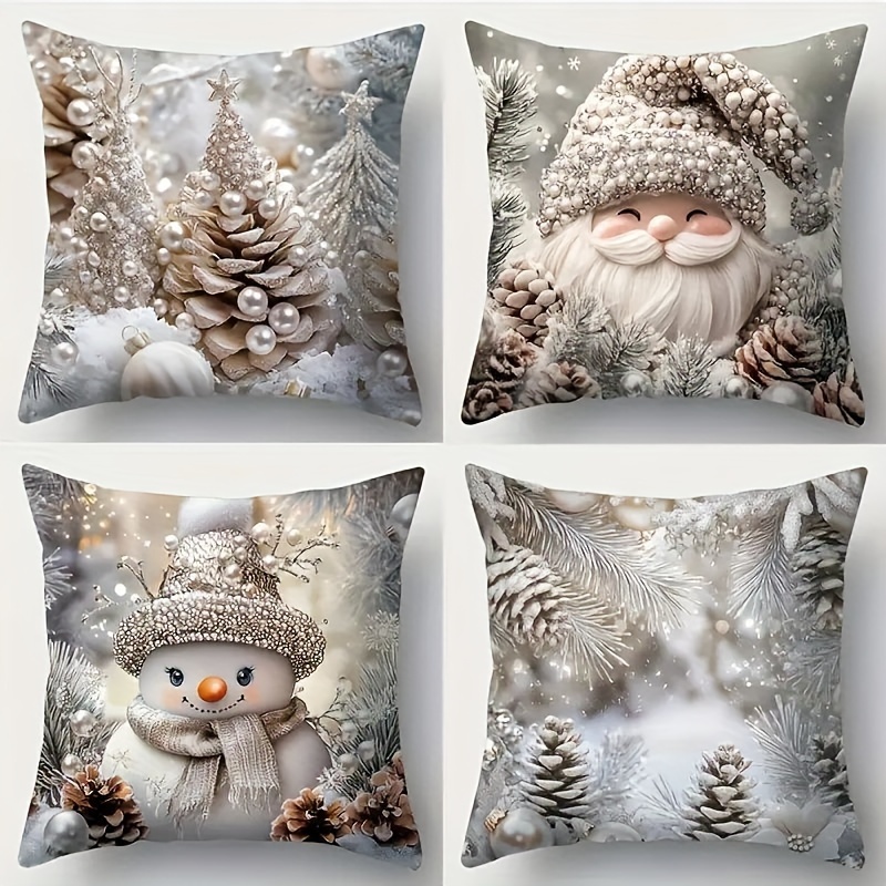 

4pcs, Silvery Christmas Pillowcase Santa , Snowman And - , Pillowcase, Suitable For And - -sided , Not Included