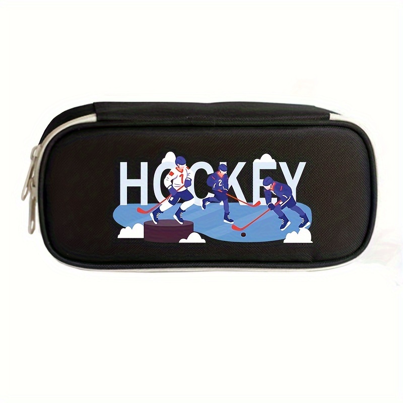 Large Capacity Ice Hockey Themed Pencil Case With Oxford Fabric - Perfect For School Or Office