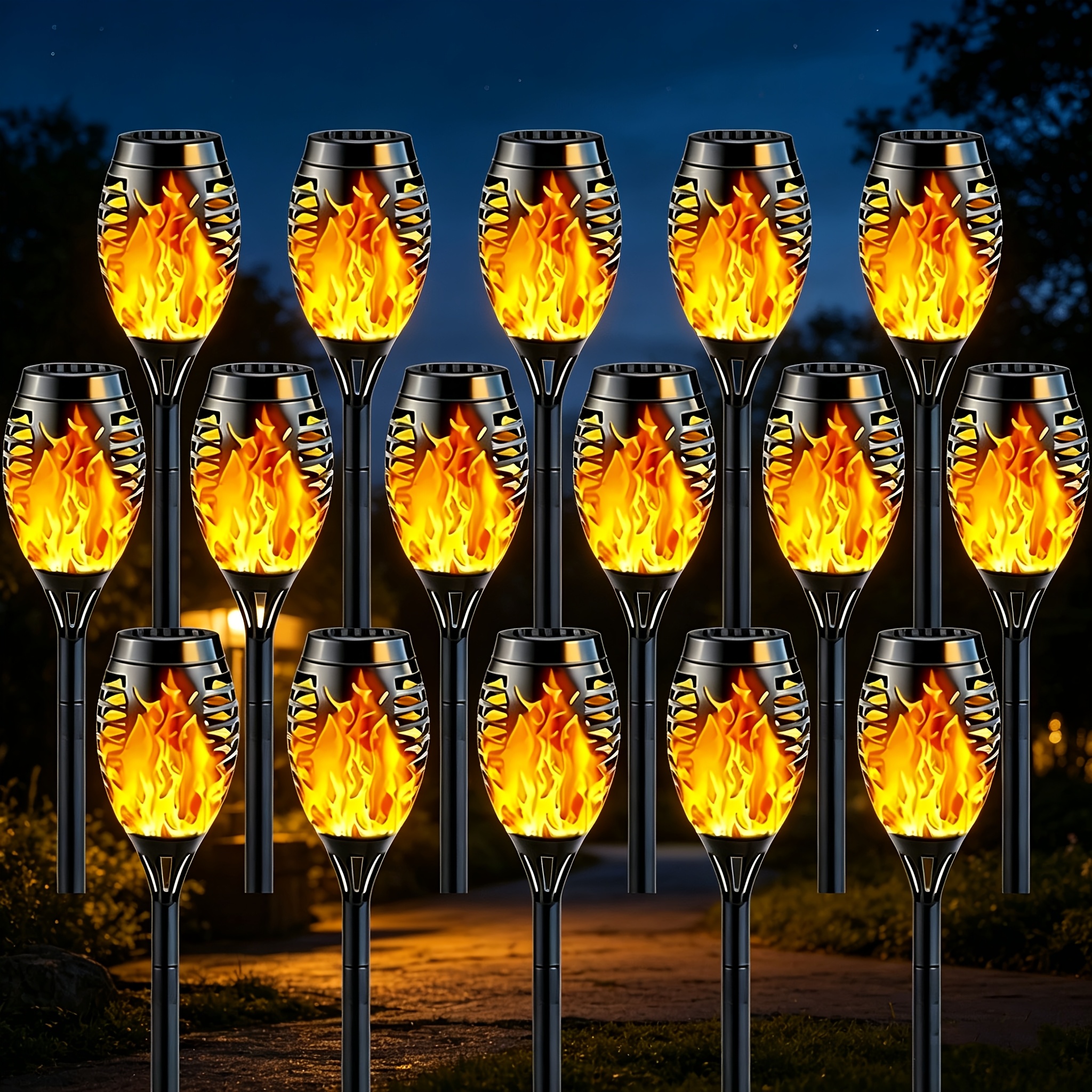 TEMU 16pcs Warm Color Solar Flashlight Lights For Outdoor Holiday Decoration - Simulated Flame Effect A Cozy Christmas Atmosphere - Ip55 Protection