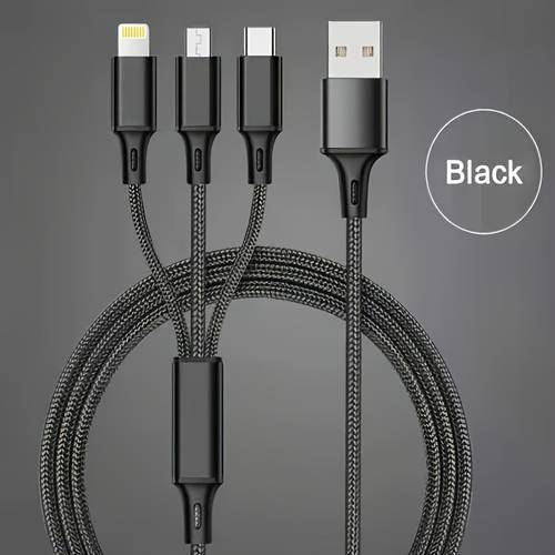 item picture 3 in 1 nylon braided usb charging cable universal fast charging usb for iphone 11 12 13 type c micro usb connector matte round 36v compatible
