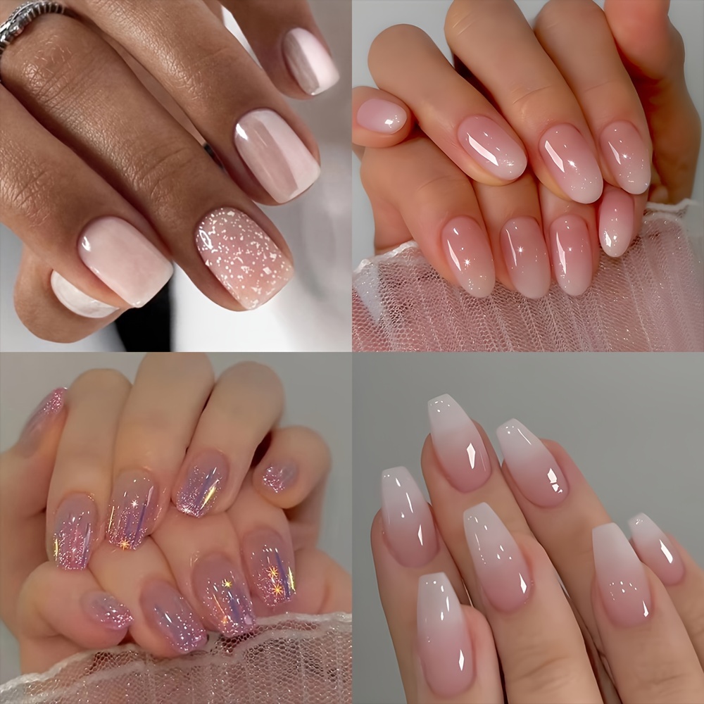 

Ensemble De 4 Paquets De 96 Faux Ongles Courts, Dégradé De Faux Ongles, Faux Ongles Complets Pour Femmes Et Filles