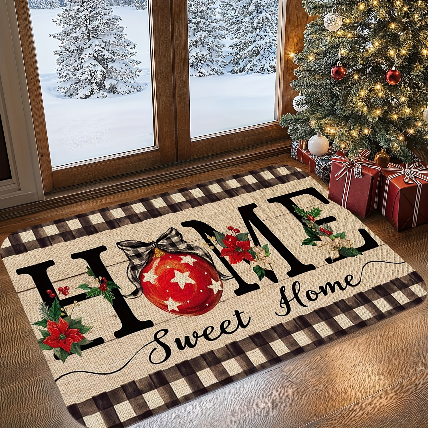 

Christmas Welcome Door Mat & - Non-slip, Easy Clean, Stain Resistant, Machine Washable Flannel Memory Foam Rug For Living Room, Bedroom, Kitchen, Office - Home Decor, Christmas Decor