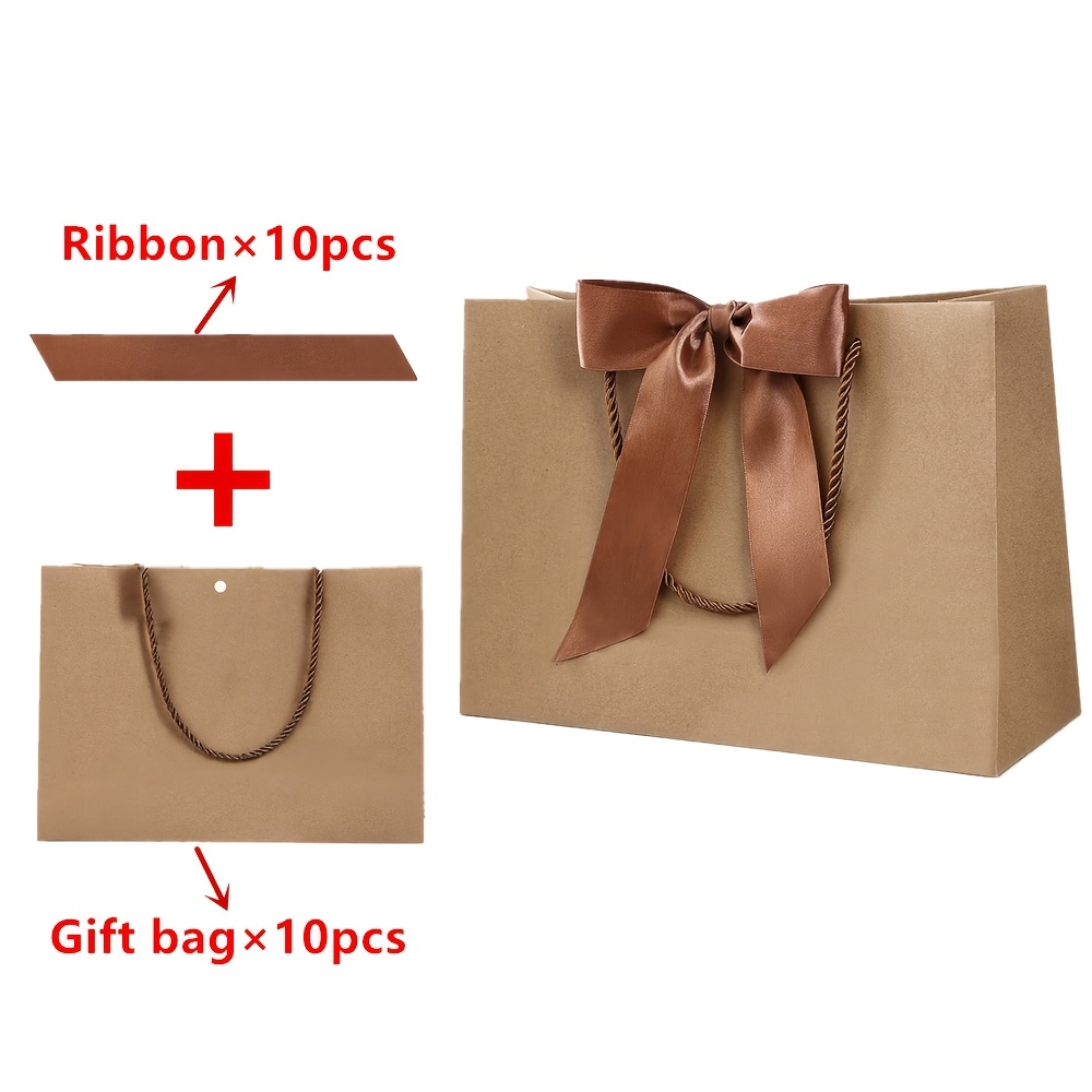 TEMU 20pcs (10 Gift Bags   10 Ribbons) High-end Paper Gift Packaging Bags, Foldable Flip Paper Gift Bags, Elegant, Thickened, Christmas Gift Bags -