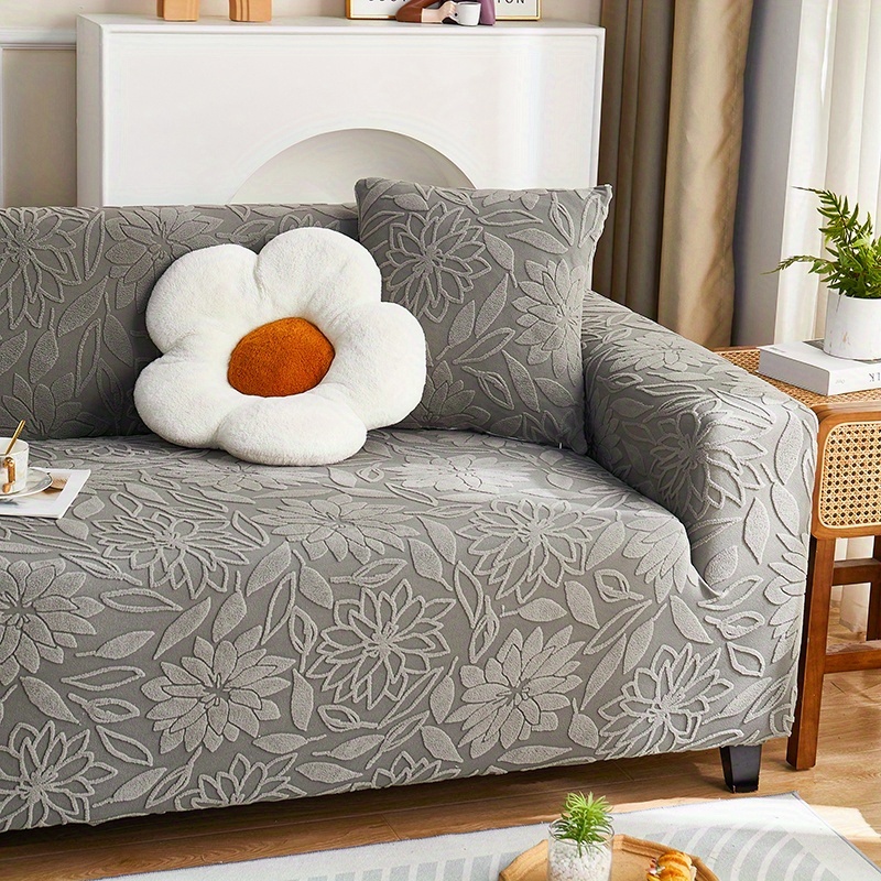 TEMU Stretch Sofa Slipcover, Camellia Jacquard Pattern Elastic Full-cover Couch Cover For 1 2 3 4 Seater, Modern Home Decor For Living Room Bedroom