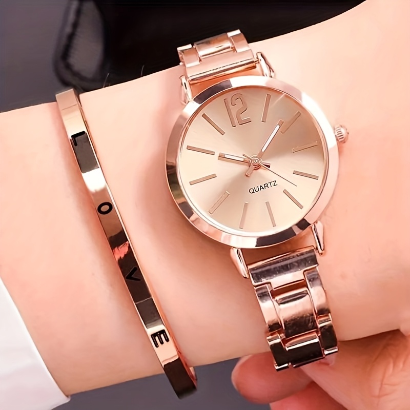 1pc Women's Fashion Elegant Round Dial Leather Quartz Watch and 1pc Jewelry - The Perfect Gift for Her