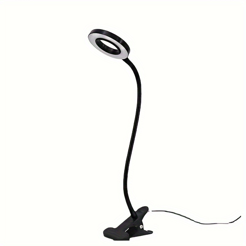 

Adjustable Led Reading Lamp With Clip, 3.54in Diameter, 19.69in High, Flexible Gooseneck, Plastic Material, Black Desk Light For Study And Work