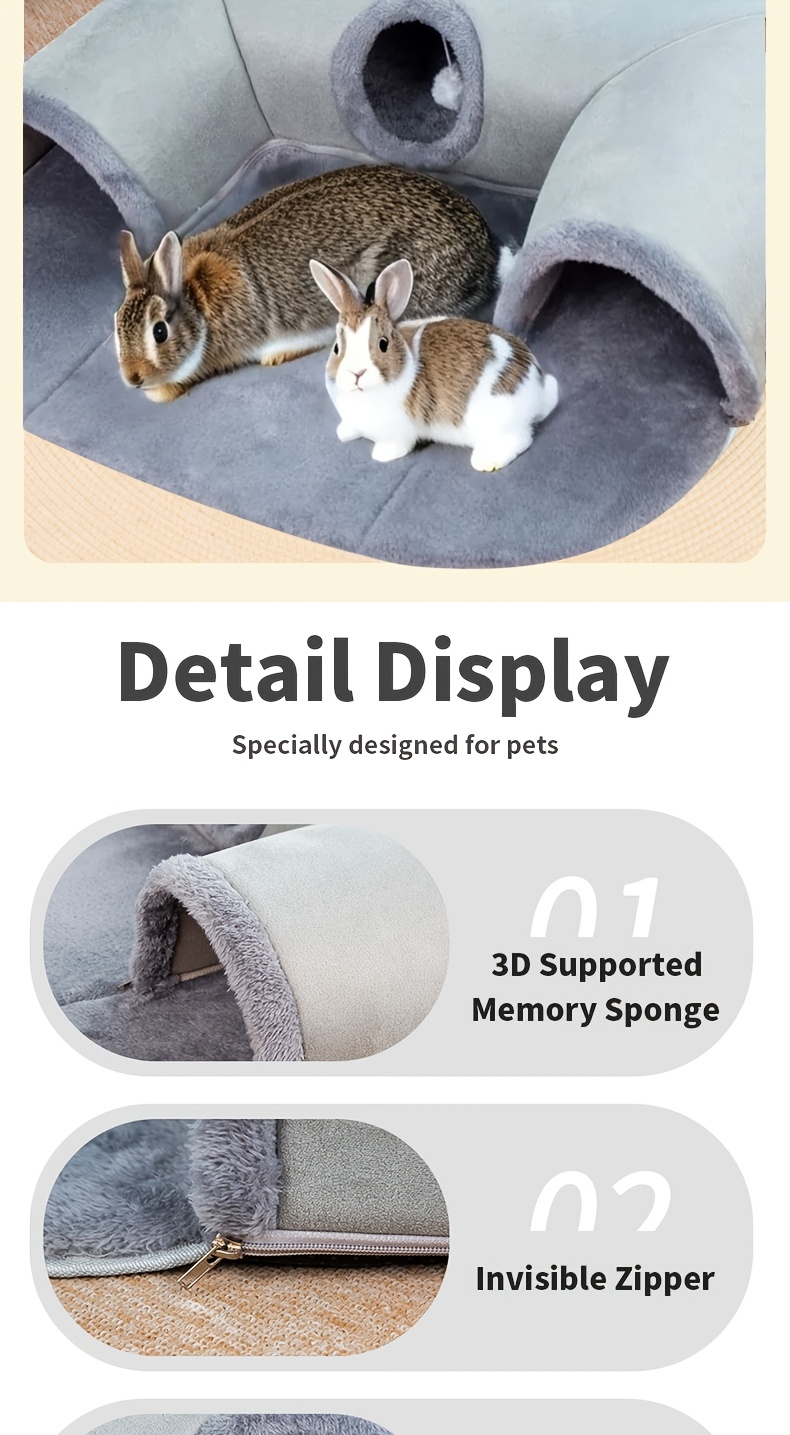 Knusse Pluche Tunnel Bed voor Kleine Huisdieren, Ideaal voor Gebruik Binnenshuis met Katten en Konijnen, Voorzien van een Ruime Afneembare Mat, Perfect voor Cavia's, Konijnen en Kittens