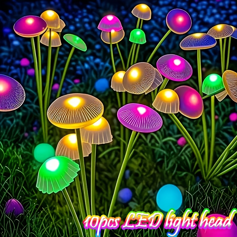 TEMU 10/8/ Outdoor Jellyfish Mushroom Lights With Automatic Dusk Sensor & Dual Lighting - Solar Panel Suitable For Gardens, Weddings, Parties, -