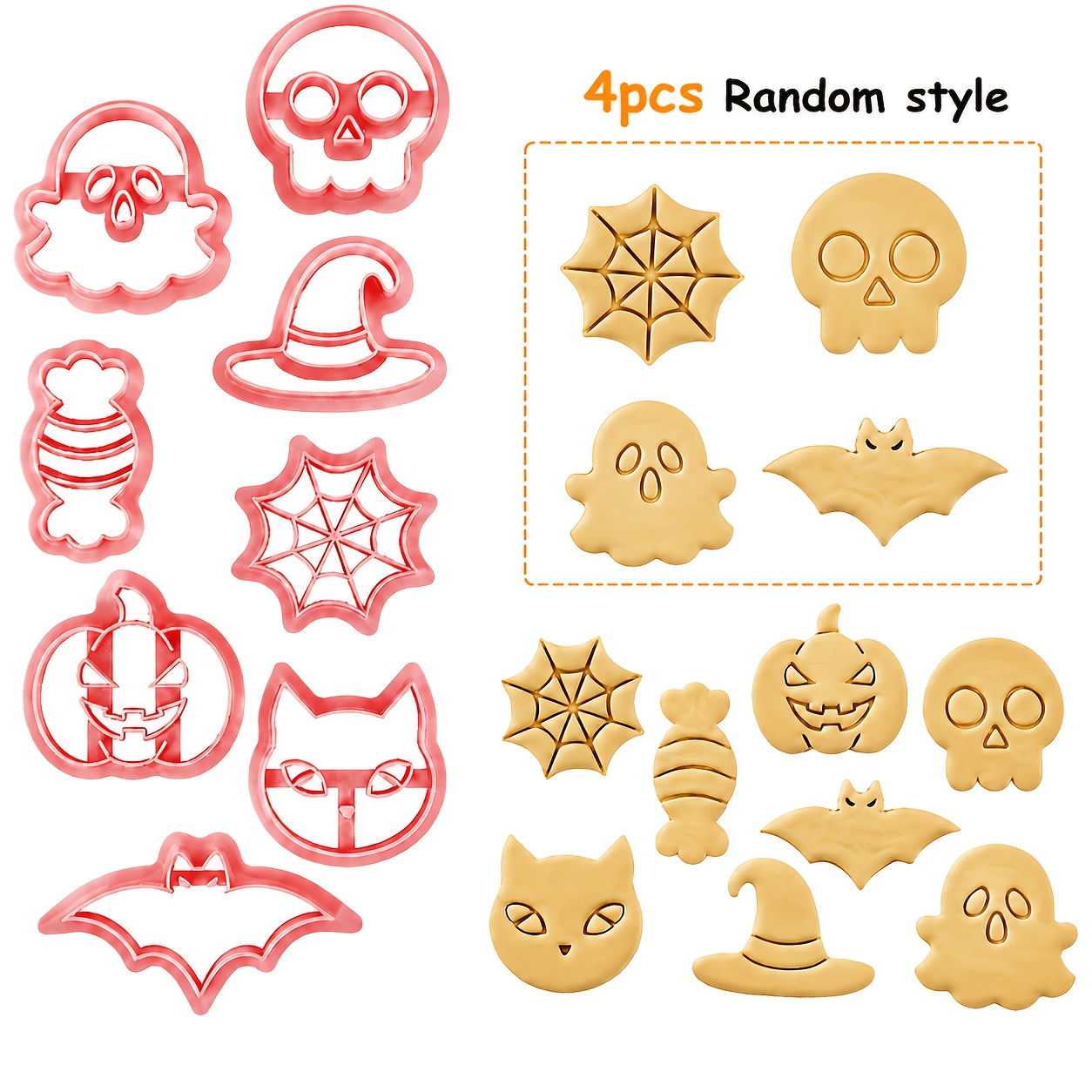 TEMU 4 pezzi Stampini per biscotti di Halloween di piccole dimensioni in stile casuale, Stampo per goffratura biscotti a forma di e zucca, Strumento