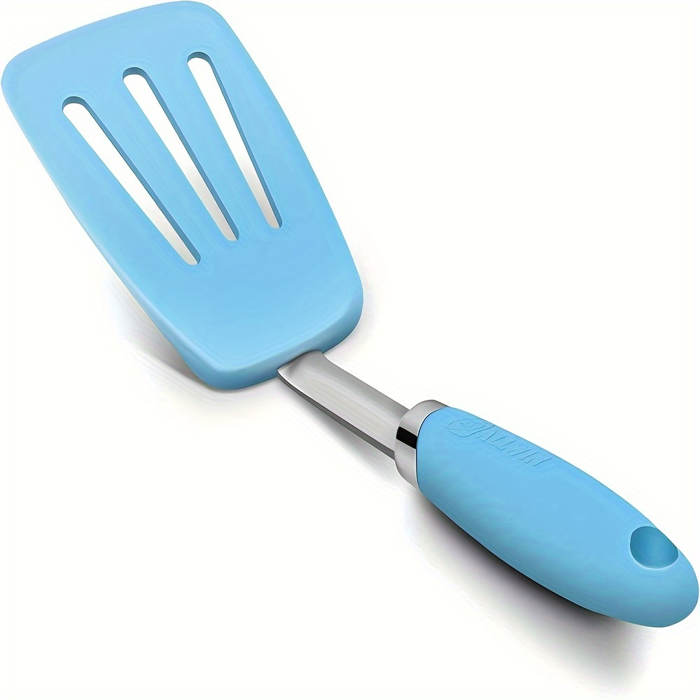 

Hygienic Solid Heat-resistant Flexible Slotted Silicone Spatula, Blue Silicone Turner