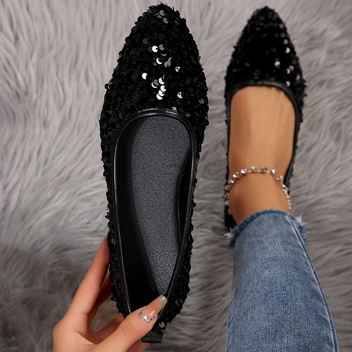 

's Sequined Pointed Toe - -on Shoes