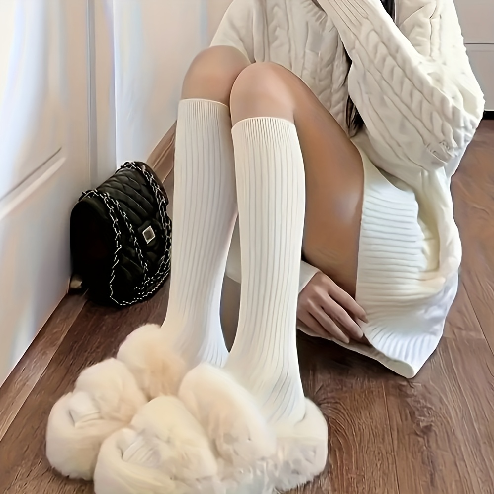 Image of 1/2/3/6 Pairs Women' /gray Calf & Knee-high Socks - Pile Tube Socks Suitable For Skirts, Shoes, Dresses - Hand Washable Fall Tights