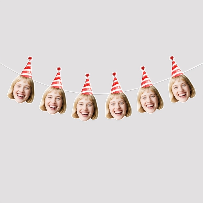 6pcs Custom Photo Face Banner with Party Hats