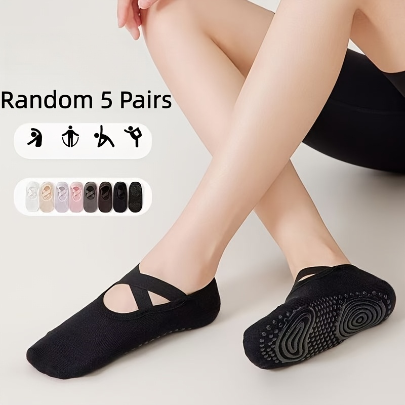 TEMU 5-pair Random Delivery, Crisscross Strap Yoga Socks For Women, Non-slip Dotted Grip Sole, Breathable And Sweat-absorbent, Pilates Dance Socks,