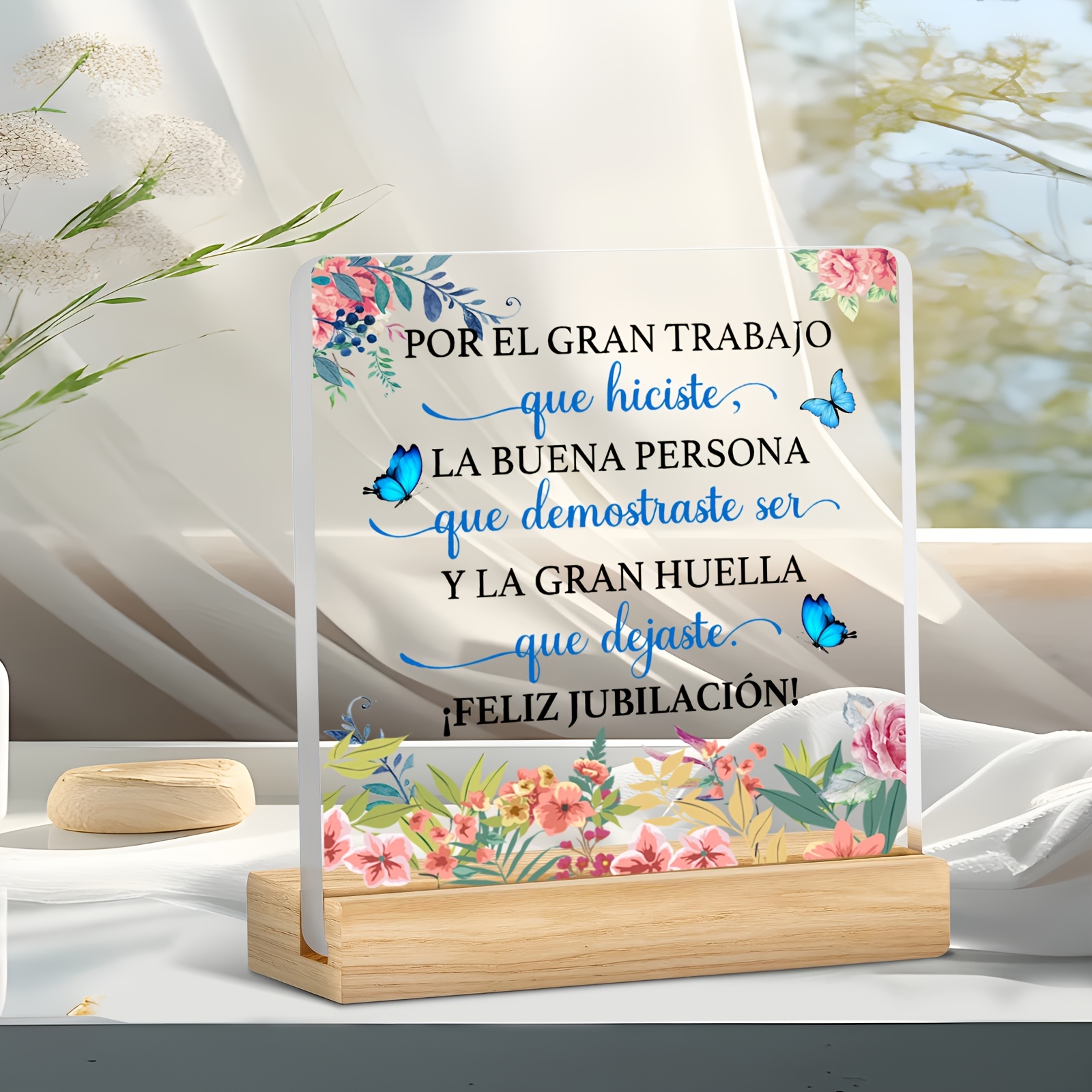 TEMU 2D Flat - [2D Flat] Adorno acrílico 2D de con un tema de jubilación española "POR EL GRAN TRABAJO" Adecuado para exhibir en o de estar de