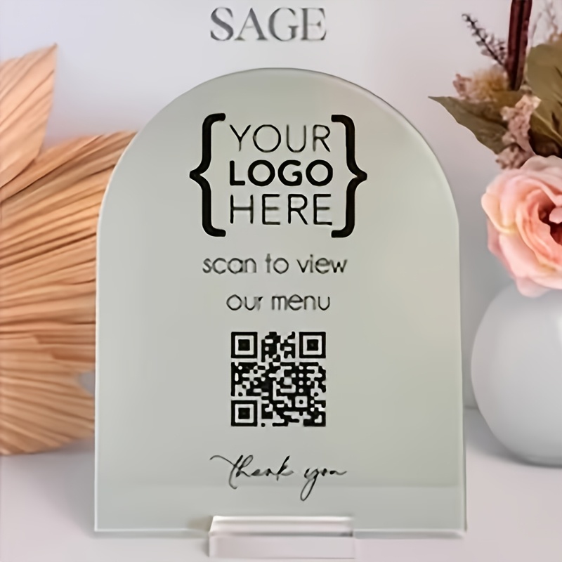 TEMU 2d Flat, Customizable Acrylic Display Signboards With Company Logos And Qr Codes, 2d Flat Design, Scan To Information, High-definition Qr Codes,