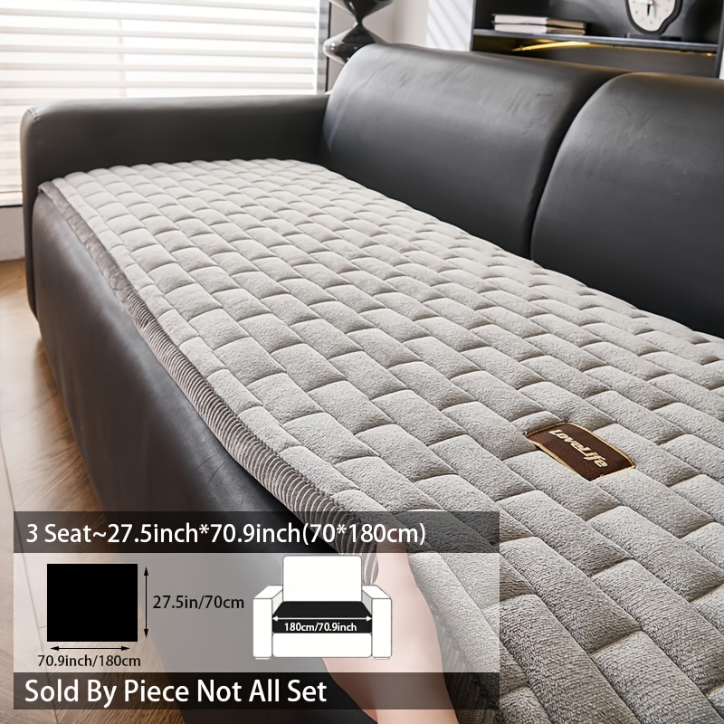 TEMU 1pc High-quality Quilted Thick Plush Sofa Cover Pure Handmade Corduroy Trimmed Design Plush Sofa Cushion Cover Warm Comfortable Plush Sofa