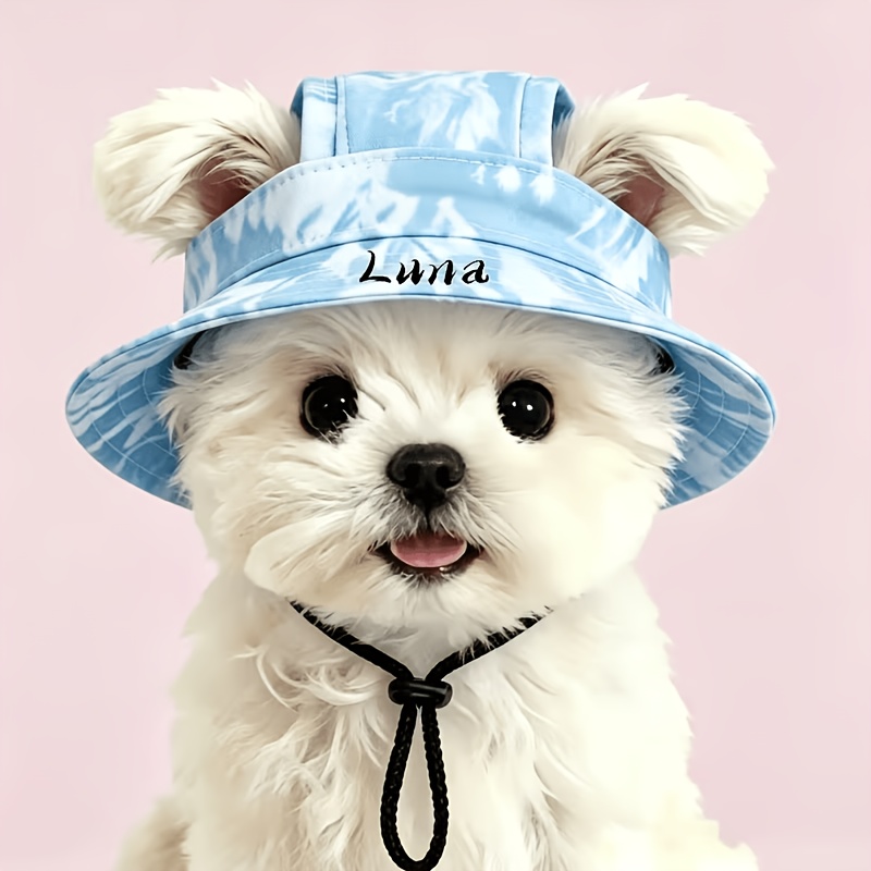 TEMU Customizable Name Pet Sun Hat, Dog Summer Ear- Sun Hat, Small Cute Sunshade Bowl Hat, Available, Pet Outdoor Photography Accessory