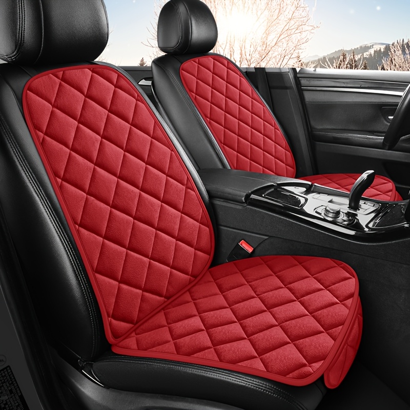 item picture plush car seat cushion 2pcs grid design comfortable warm   use   suitable for front seats