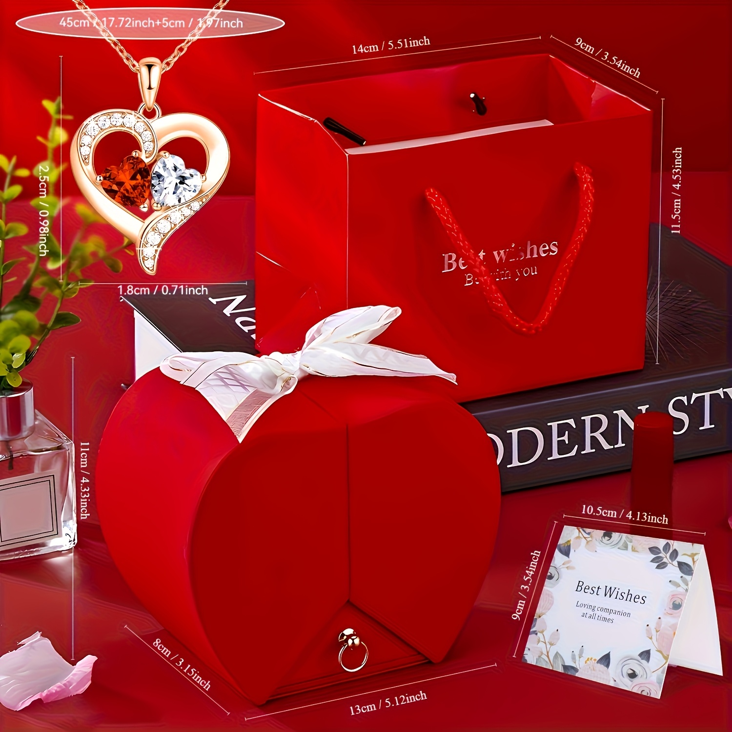 Elegant Light Luxury Artificial Rose Gift Box with Heart Necklace - Perfect for Wife, Lover, Friend or Bestie | Christmas Present Idea, Party Favor & Celebration Keepsake, Romantic Gesture, Stylish Accessory, Metal Jewelry, Durable Material, Sentimental Jewelry