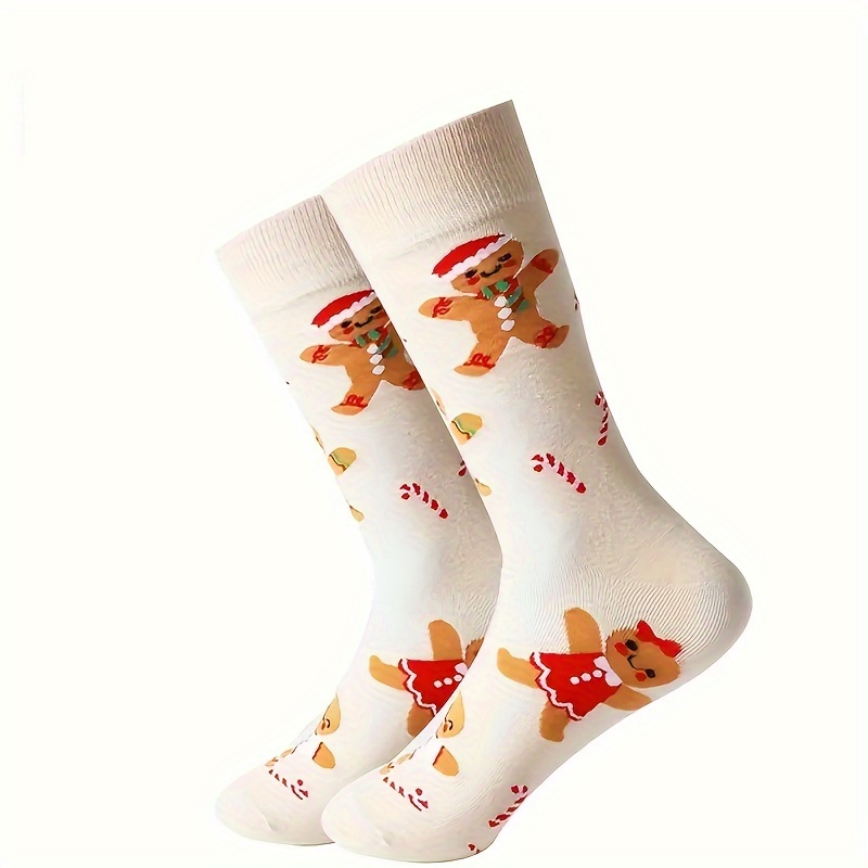 

Christmas Gingerbread Pattern 1 Pair Men's Mid Calf Socks, Comfy Casual Sports Socks For Basketball Running