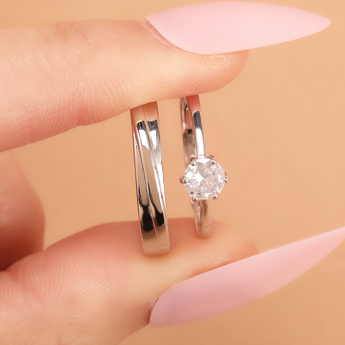 TEMU Plain Polished Band Couple's Ring Set In A Heart-shaped Gift Box, Wedding/engagement Rings For Men And Women, Daily Wear, Proposal, Anniversary,