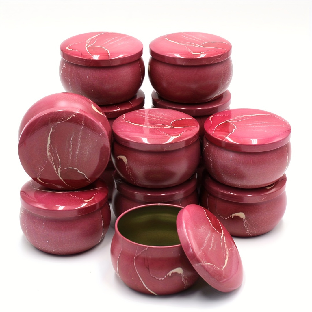 

12-pack 4oz Iron Marble Candle Jars In Red For Candle Making - Elegant Metal Containers With Lids For Diy Crafts And Home Decor