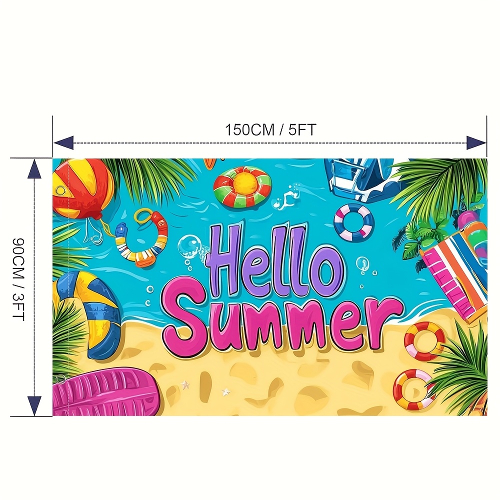 TEMU 1pc, Summer Yard Decoration Flag, Hello Summer Pool, Polyester, Farmhouse Style Yard Decoration, Garden Decorations, No Pole Included