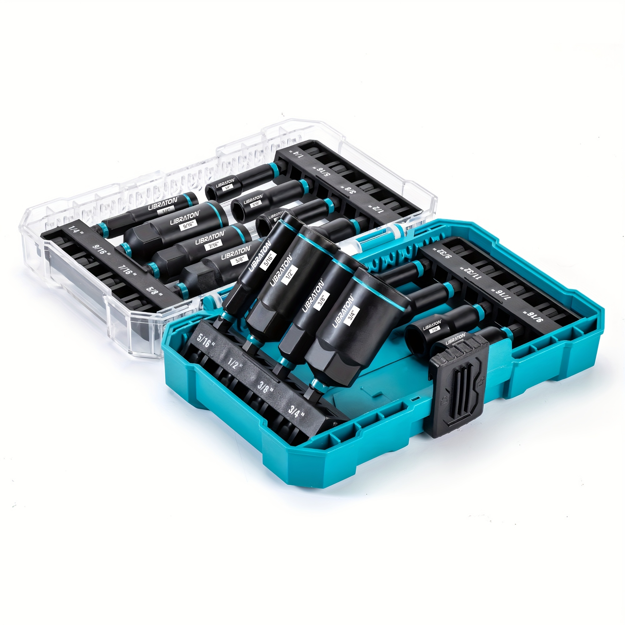 Juego de 16 piezas de desarmadores magnéticos y profundos para tuercas LIBRATON, de 1/4" a 9/16" y de 1/4" a 4/3" (3 pulgadas de largo), con vástago de 1/4" para cambio rápido, ideal para espacios reducidos, compatible con taladros de impacto