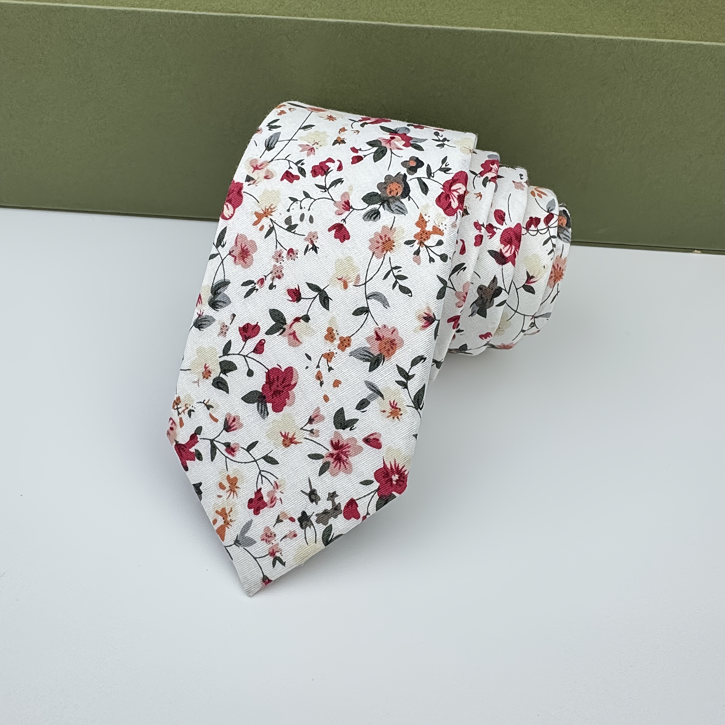 TEMU 1 Printed Tie, Unisex, Narrow Floral Print Tie, Suitable For Formal Occasions, Graduation Ceremonies, Interviews, Wedding Parties, And Daily