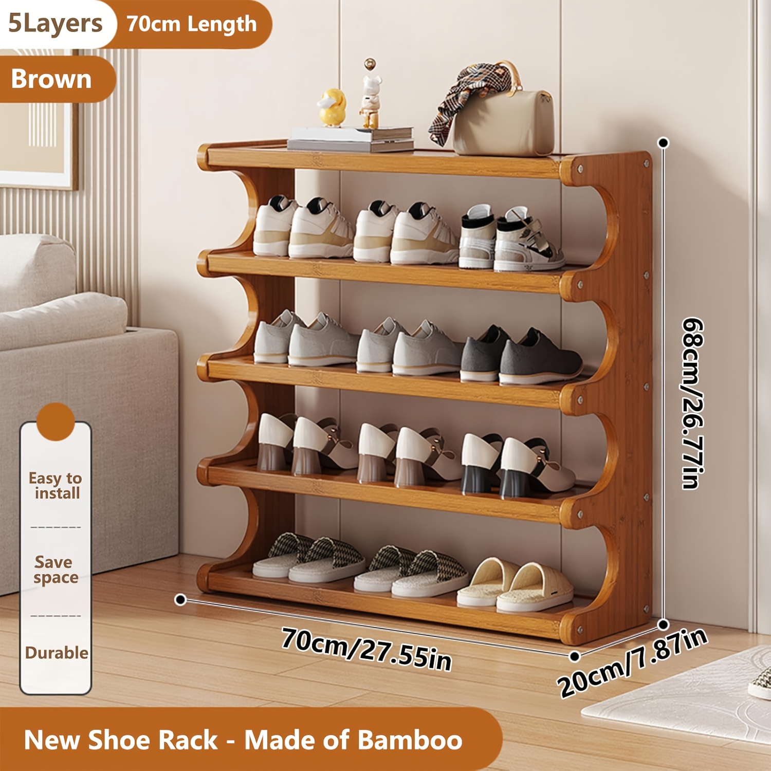 Bamboo Shoe Rack, 4/5/6-Tier Organizer with Rounded Corners
