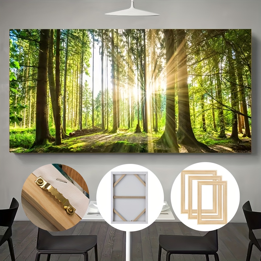 

1pc Framed Green Forest Wall Art, Landscape Canvas Print Poster, Modern Living Room Bedroom Home Decoration Painting