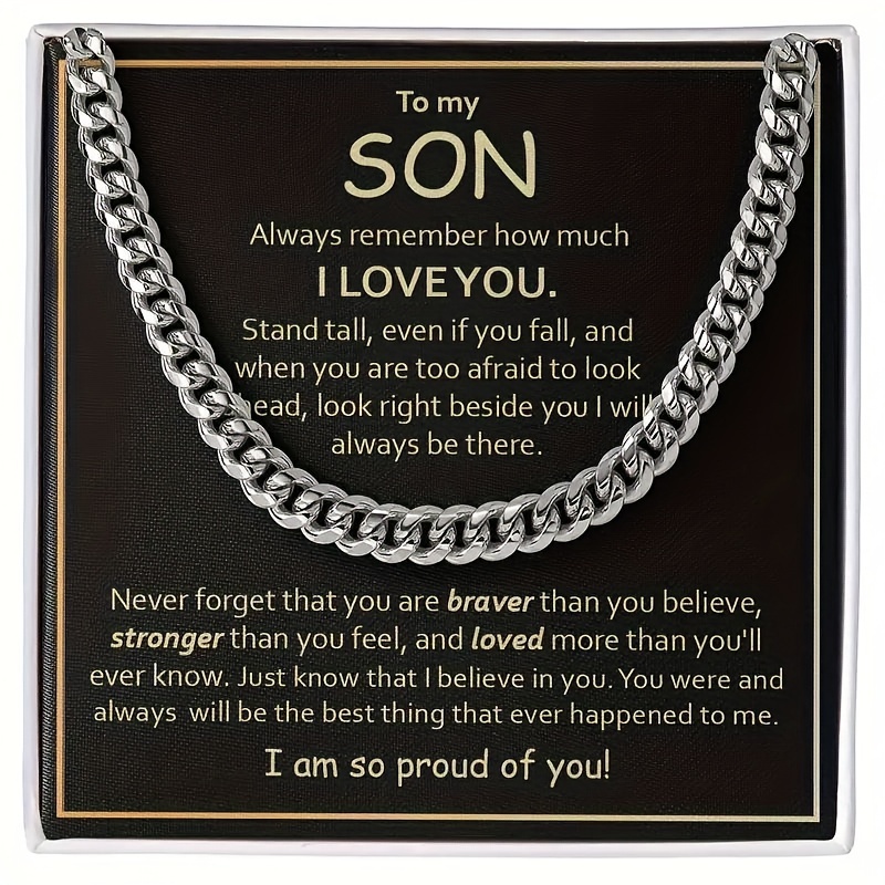 

Unique Son Keepsake Necklace - Stainless Steel Chain Style With Avant Garde Design, Perfect Gift For Sons Graduation, Birthday, Or Christmas From Mom Or Dad