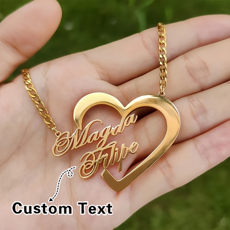 TEMU A Custom Self- Name Stainless Steel Necklace, 18k Gold Plated With A Hollow Heart Pendant. A Commemorative Piece Of Jewelry Valentine's Day,