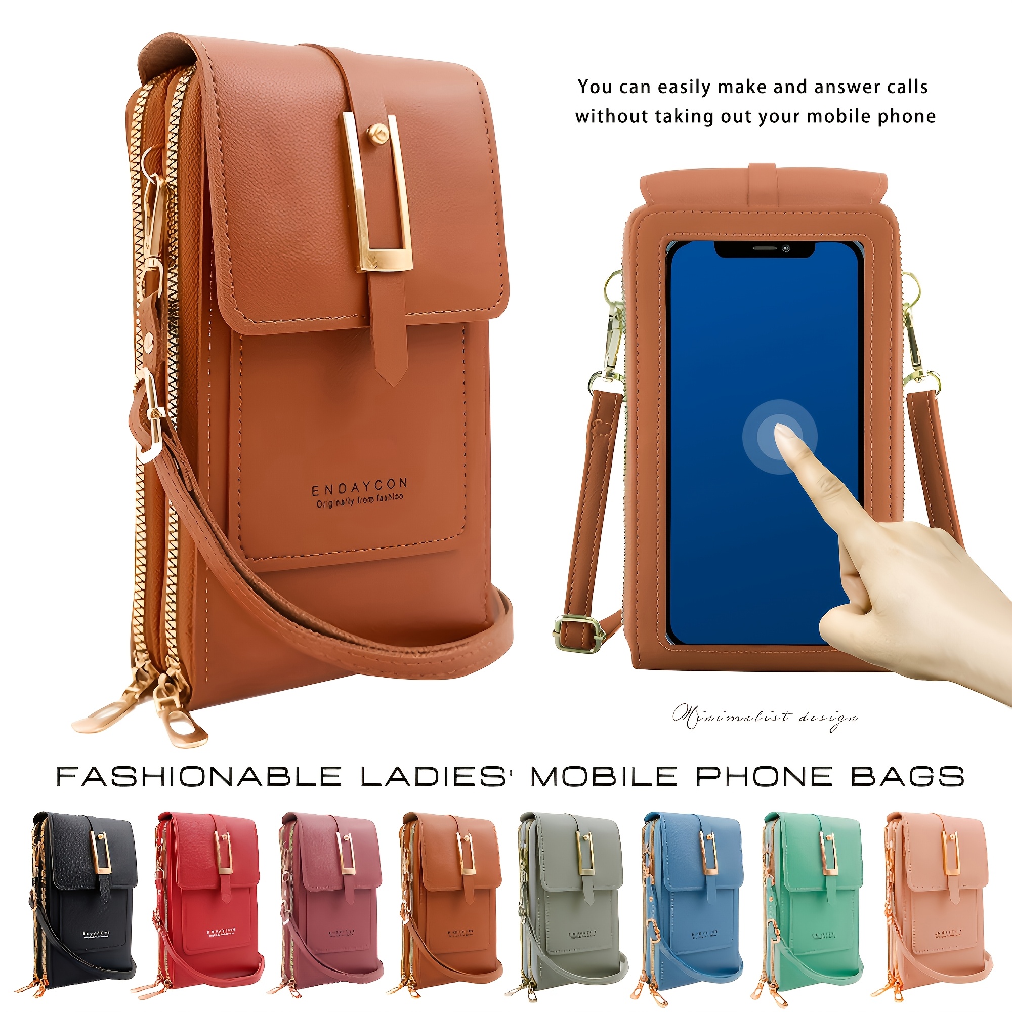 

Women' Casual Touch-screen Crossbody Phone Bag With Adjustable Strap, Shoulder Bag With Card Slots, Zip Closure, Lightweight For Shopping And Travel, Coin Purse - Leather