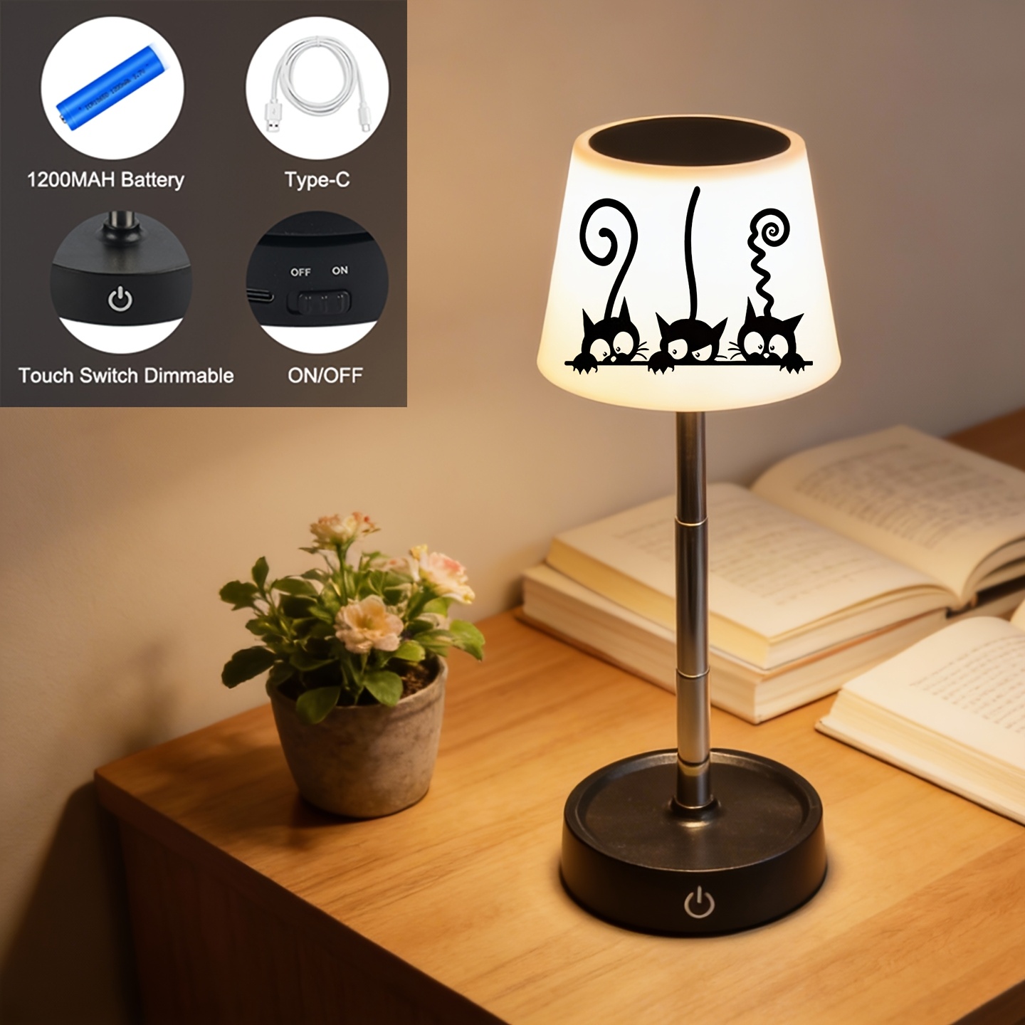 Rechargeable Desk Lamp with Cat Pattern