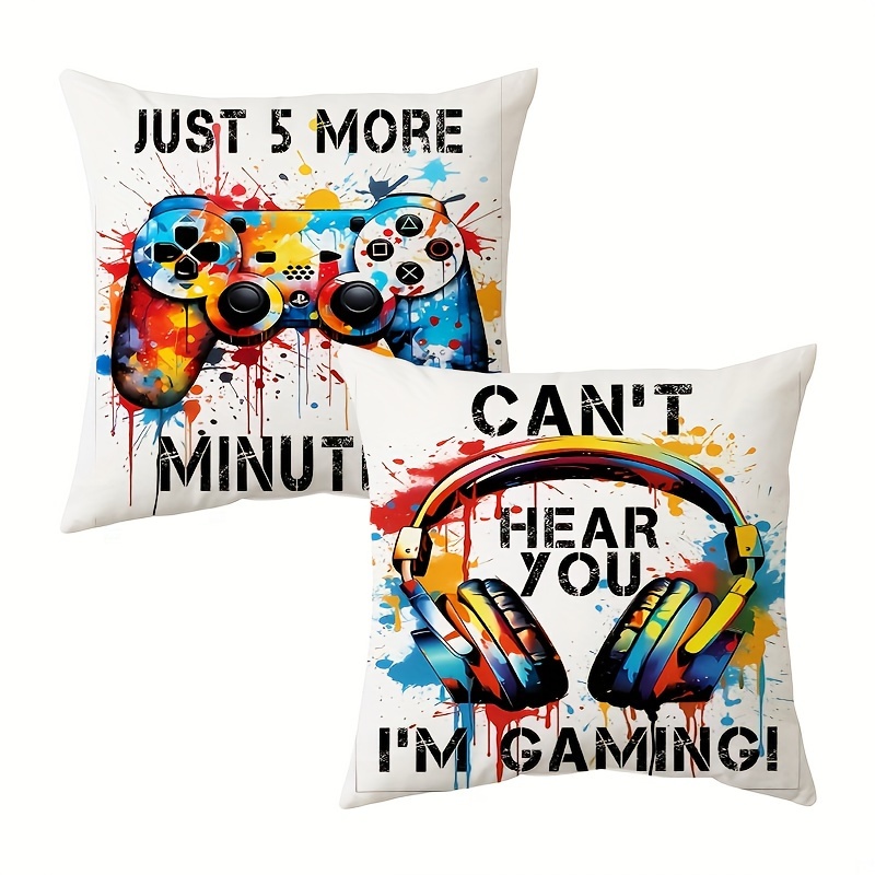 

2pcs, Gamepad Gaming Headset Printed Short Plush Pillow Case (17.7 "x17.7"), Themed Pillow Case, Home Decor, Room Decor, Bedroom Decor, Architectural Collectible Accessories (excluding Pillow )