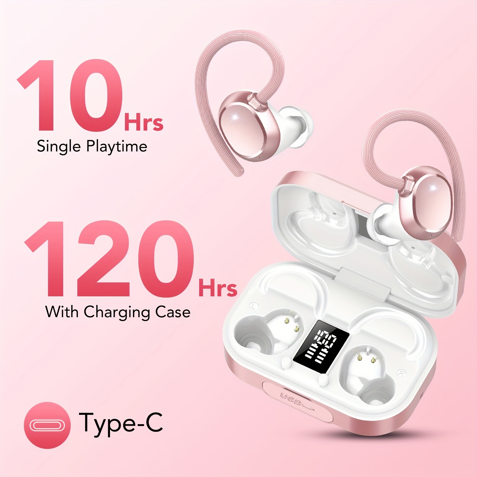 

Ikt Q25 Wireless Earbuds, Wireless Headphones 4 Hd Mic, Canceling Earbud, 120h Wireless 5.3 Headphones Led Display, Usb-c, Wireless Earphones Earhook