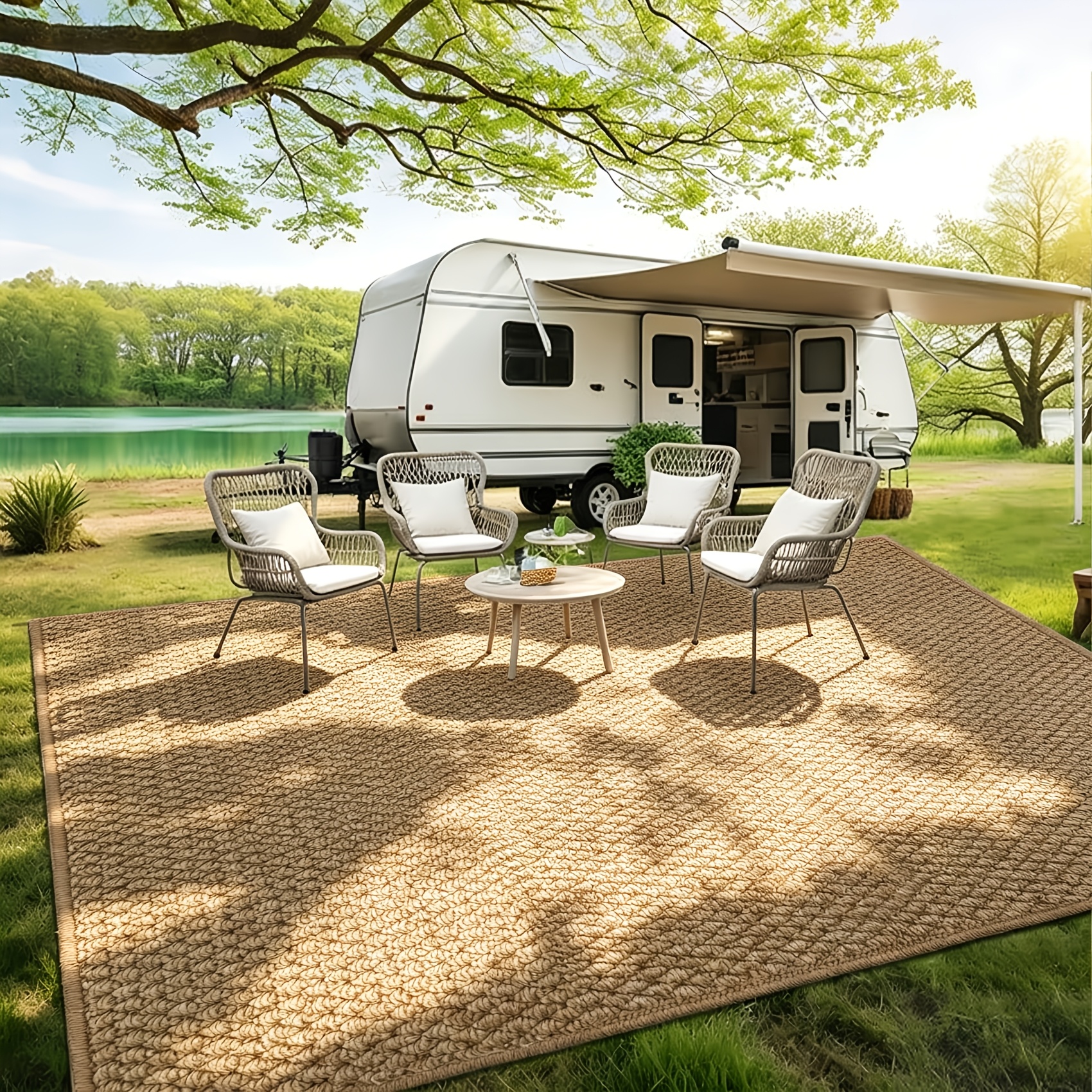 1pc   large natural jute carpet suitable for   thick woven jute rug with tpr backing machine washable mat large rectangular bedside rug suitable for living room bedroom camping dining holiday gift