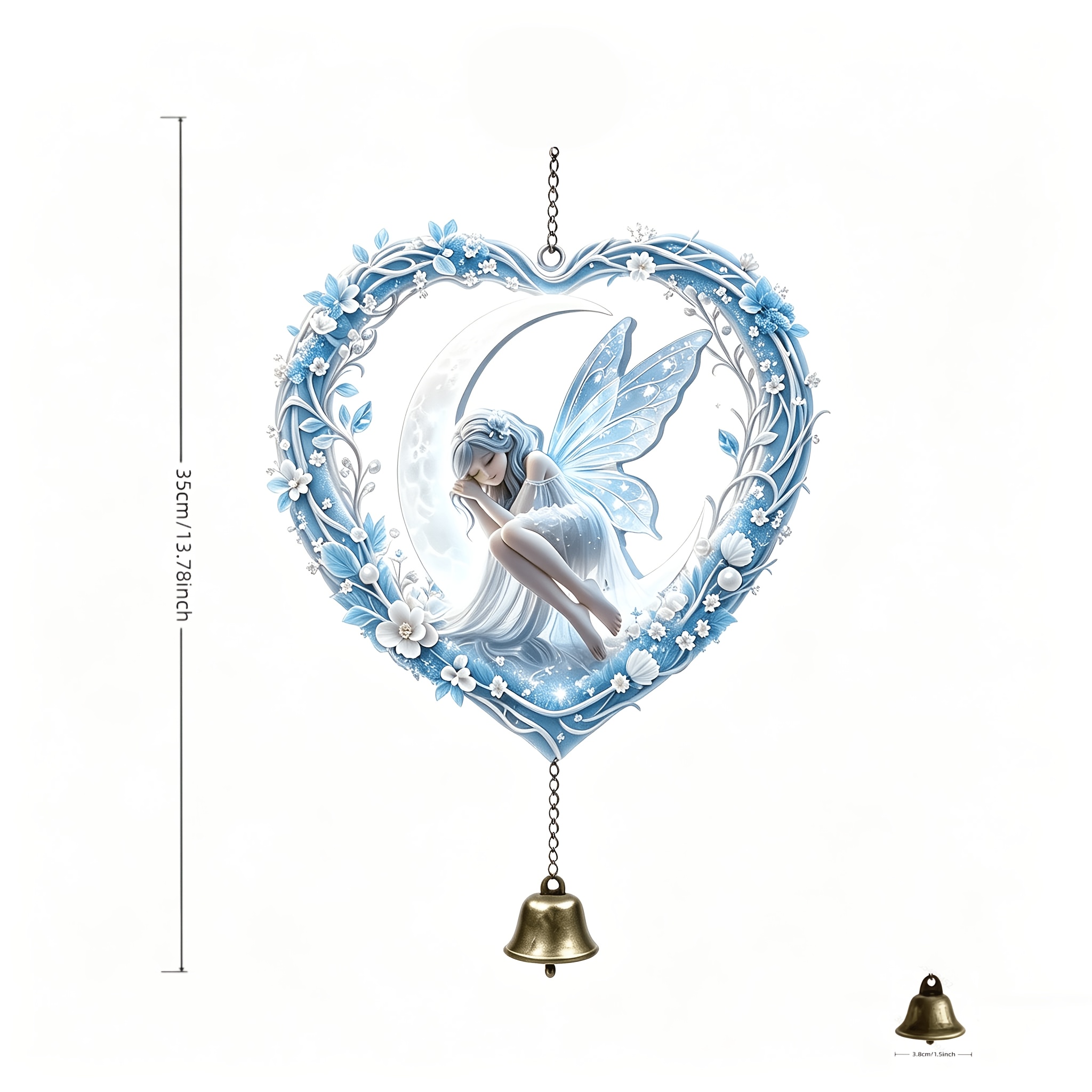 TEMU Carillon à Vent Fée Cœur Glace et Neige, un Ornement de Fée aux avec des Sculptées de Enveloppant un Contour de Cœur. Une Fée Endormie Doucement
