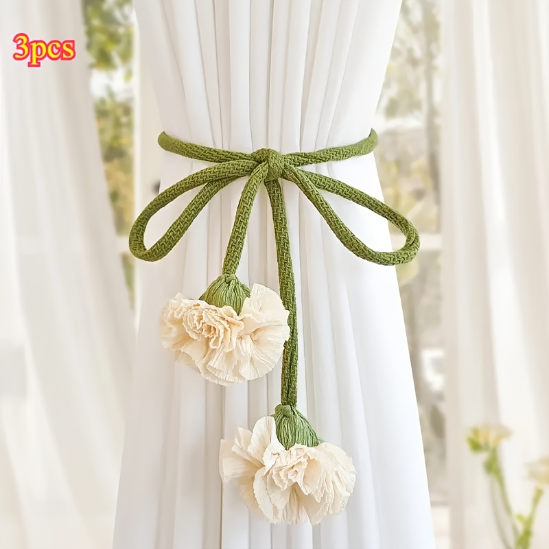 TEMU 3pcs Bohemian Curtain Ties - Lavender With , Polyester Window Holders For Decor, Elegant Window Accessories