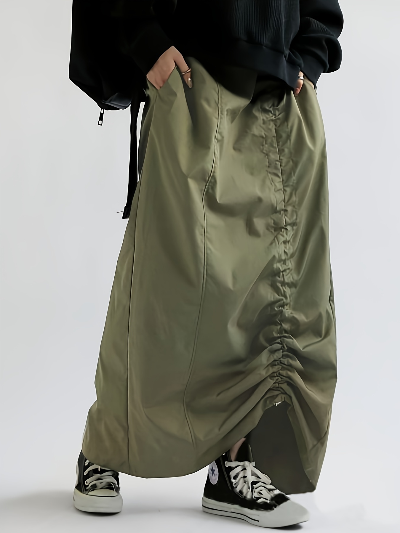 womens elegant olive green maxi dress drawstring waist a Temu