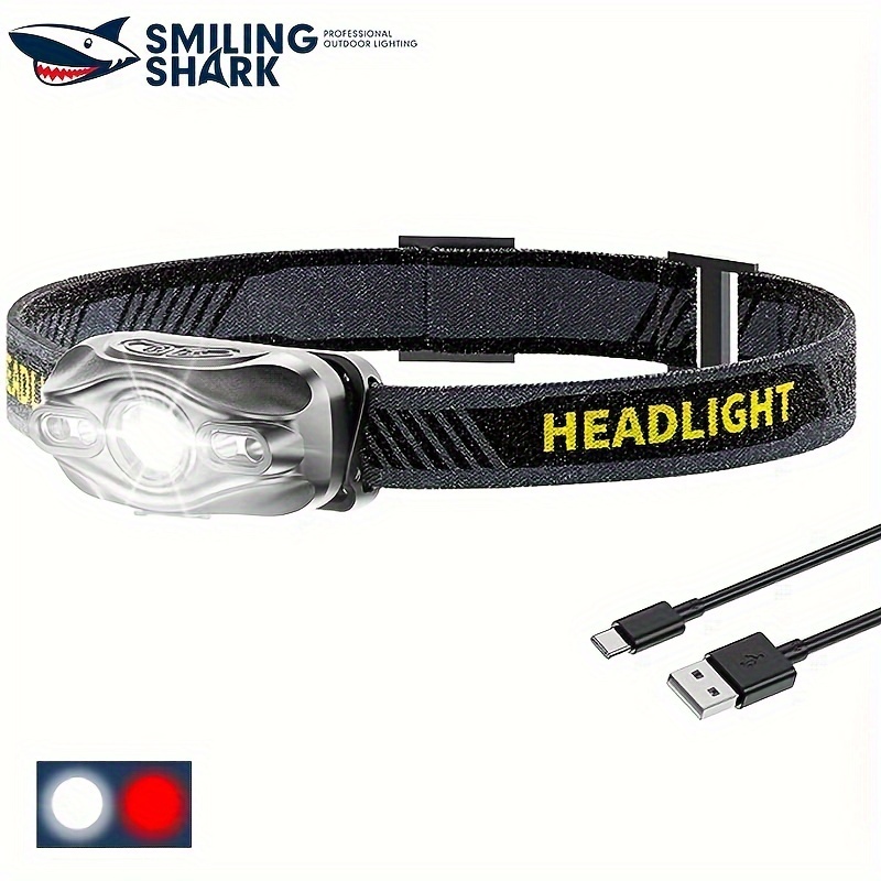 

Smilingshark Td0143 Led Headlamp, Waterproof Super Bright Sensor Headlight, Type-c Rechargeable Head Torch Light, 5 Modes With Red Light For Fishing Camping Cycling Climbing Work